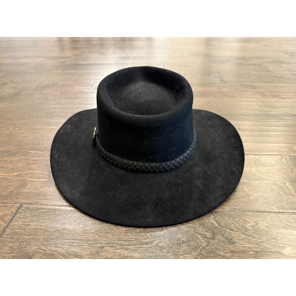 Australian Outback Collection Mens Black Genuine Leather Cowboy Hat Size 7 57 - Picture 3 of 12